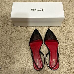 Diane Von Furstenberg Black Mesh Polka Dots Flat